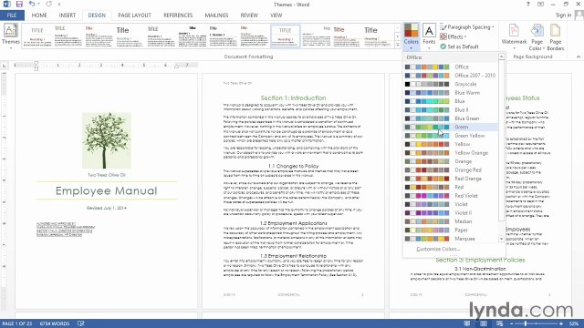 Word 2013 Power Shortcuts Tutorial Using themes and style sets
