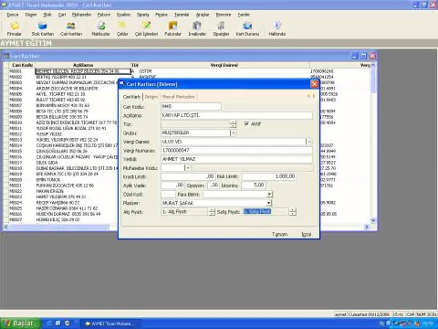 Aymet Ön Muhasebe Programı - Cari Karti Ekleme