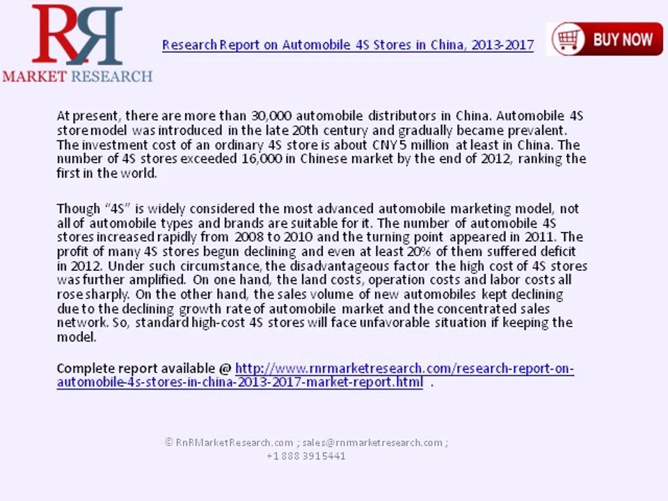 Automobile 4S Stores in China Market Research Analysis & Forecast to 2013-2017