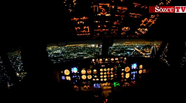 Gece uçuşu kokpit içi görüntüsü büyüledi