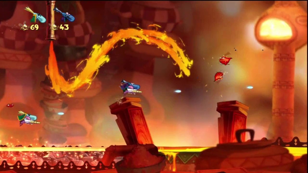 Rayman Origins - Lacs exquis - Niveau 2 : Tu t'enflammes !