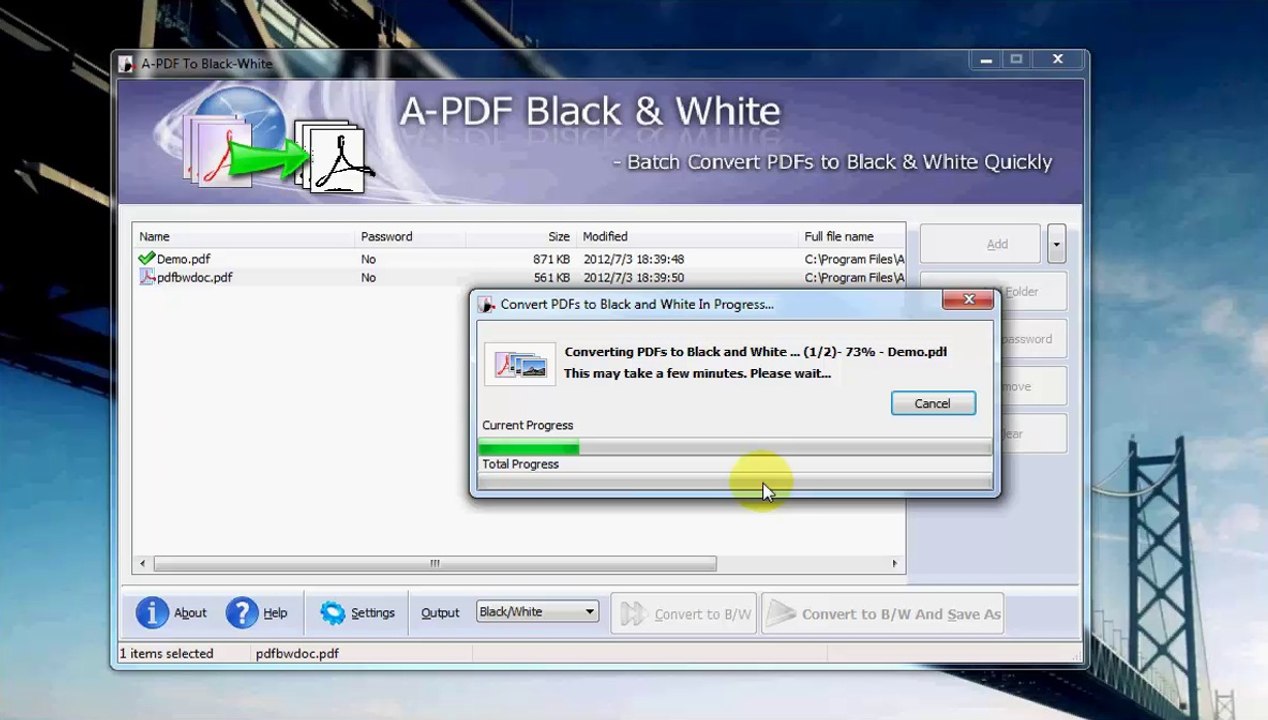 Convert Color PDF to Black and White with A-PDF to BlackWhite