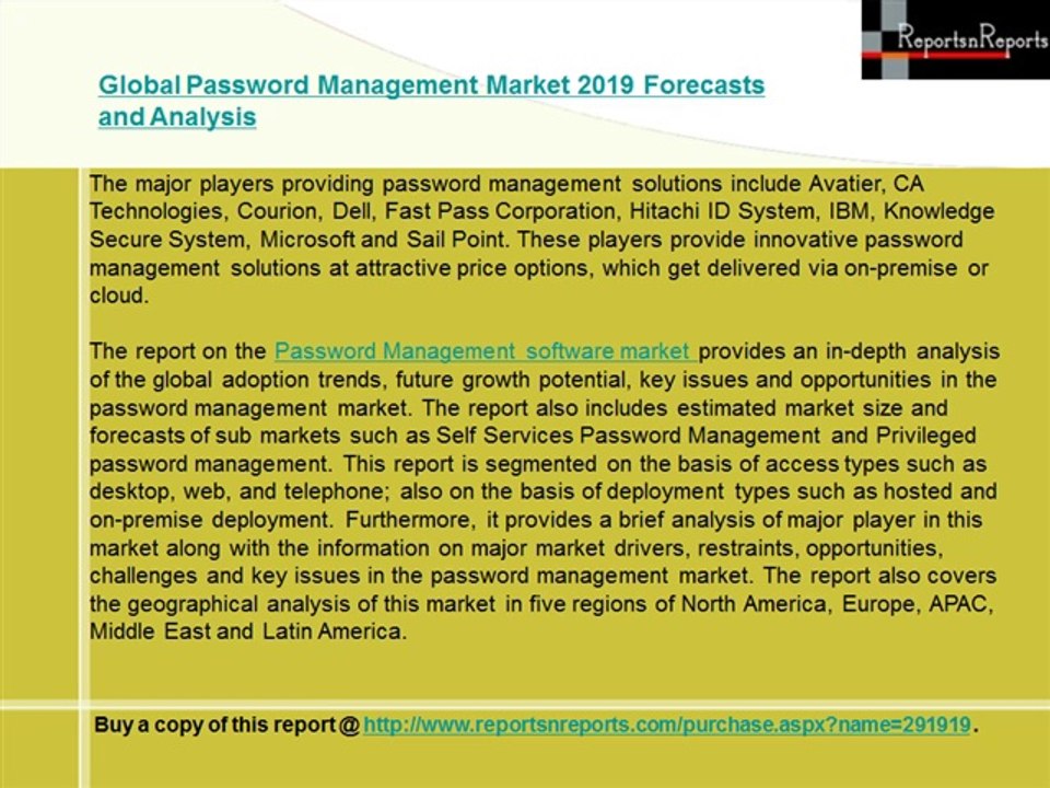 Global Password Management Market 2019 Forecasts and Analysis