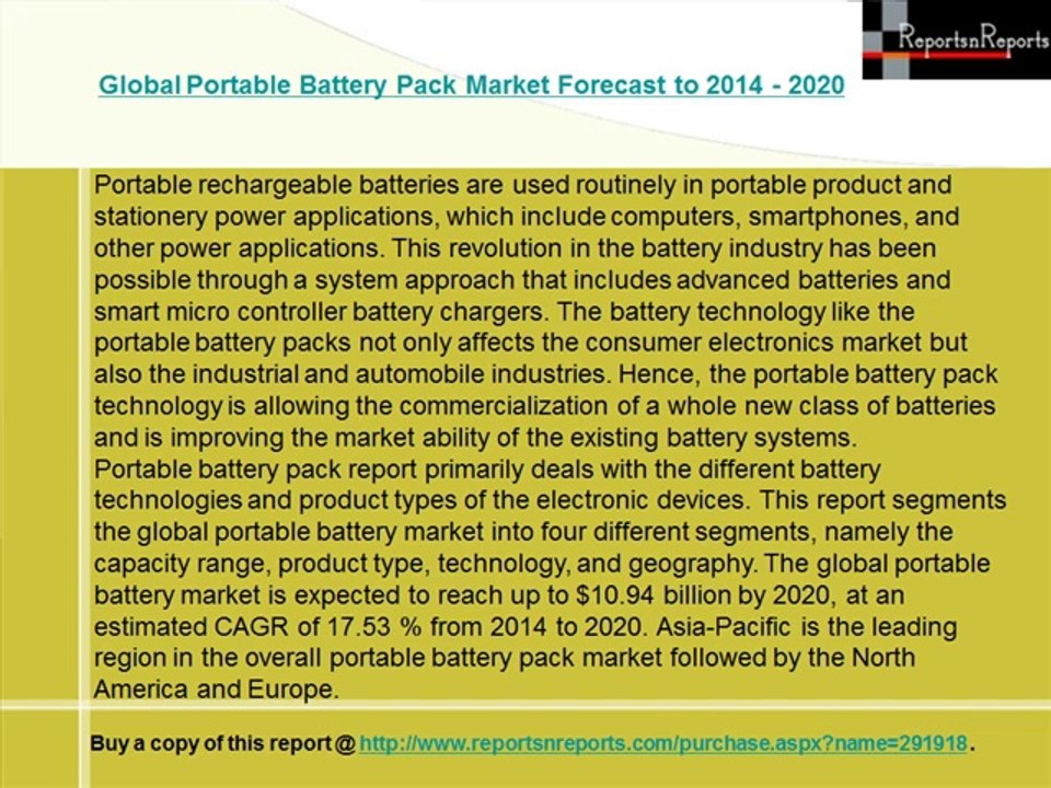 Global Portable Battery Pack Market Forecast to 2014 - 2020