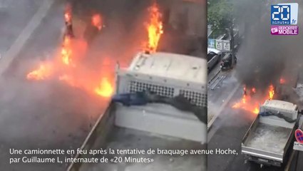Une camionnette en feu après une tentative de braquage avenue Hoche à Paris