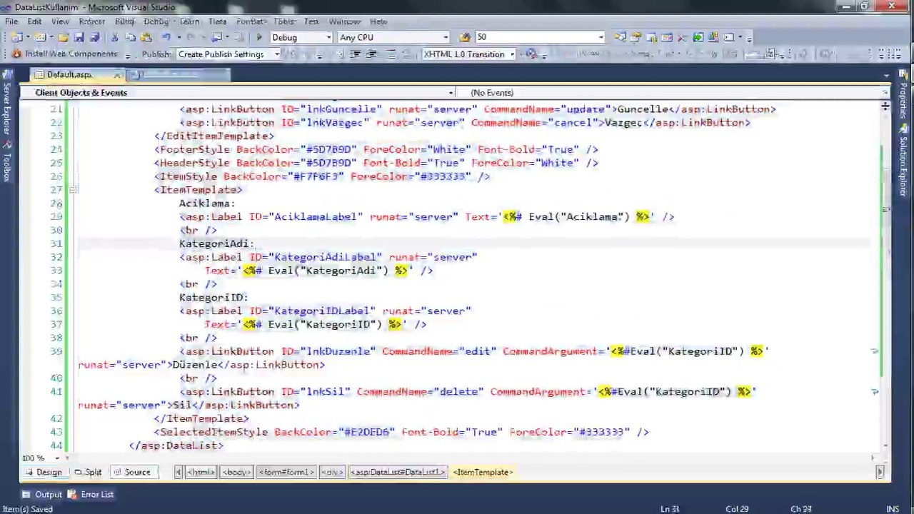 Asp.Net DataList Kullanimi Detaylı Anlatım