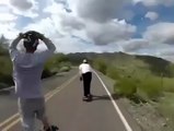Longboarders almost carshed and killed on the road... Lucky guys!