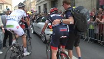 Tour de France 2014 - Etape 7 - Mathias Frank touché au fémur à l'arrivée à Nancy