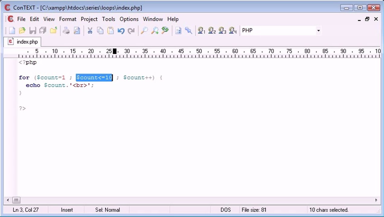Beginner PHP Tutorial - 27 - for Loop