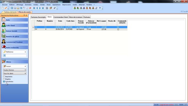EBP Gestion Commerciale V18 : Les filtres et recherches multi-critères