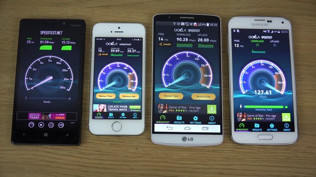 Nokia Lumia 930 vs. iPhone 5S vs. LG G3 vs. Samsung Galaxy S5 - Internet Speed Test