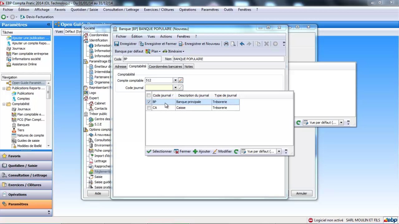 EBP Compta Pratic 2014 : Les informations sociétés