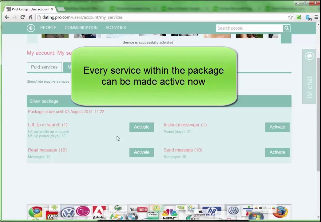 PG Dating Pro site script : Services packages