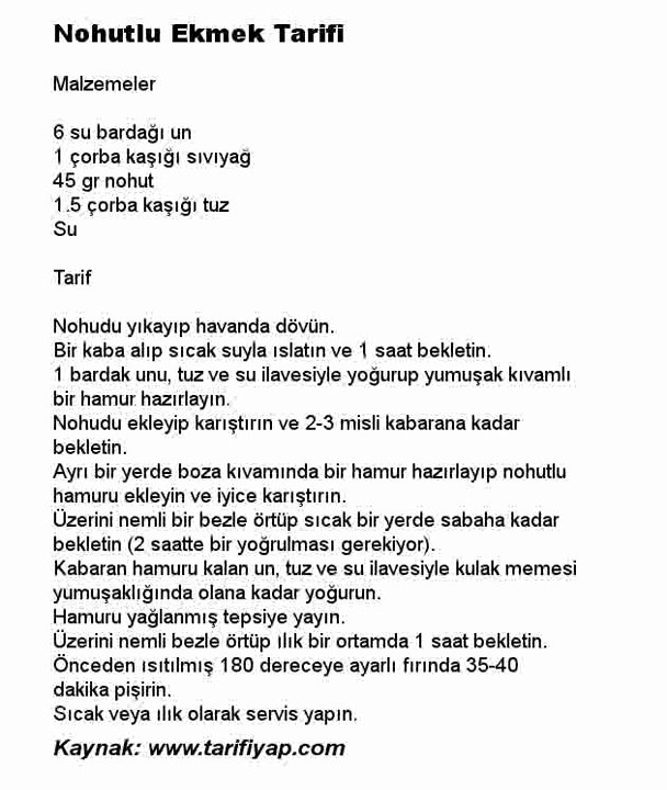 Nohutlu Ekmek Tarifi