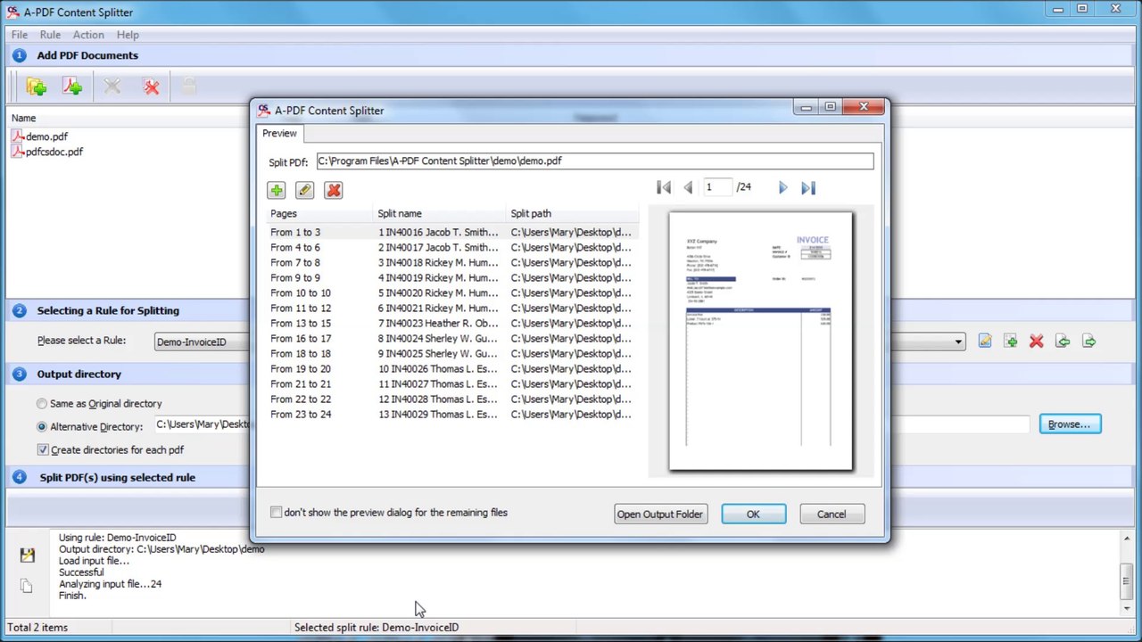 Split PDF Report by Text Content in Specified Position by PDF Report Splitter