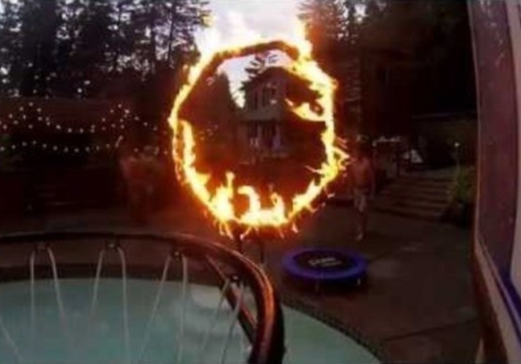 Epic Pool Dunk Through Ring of Fire