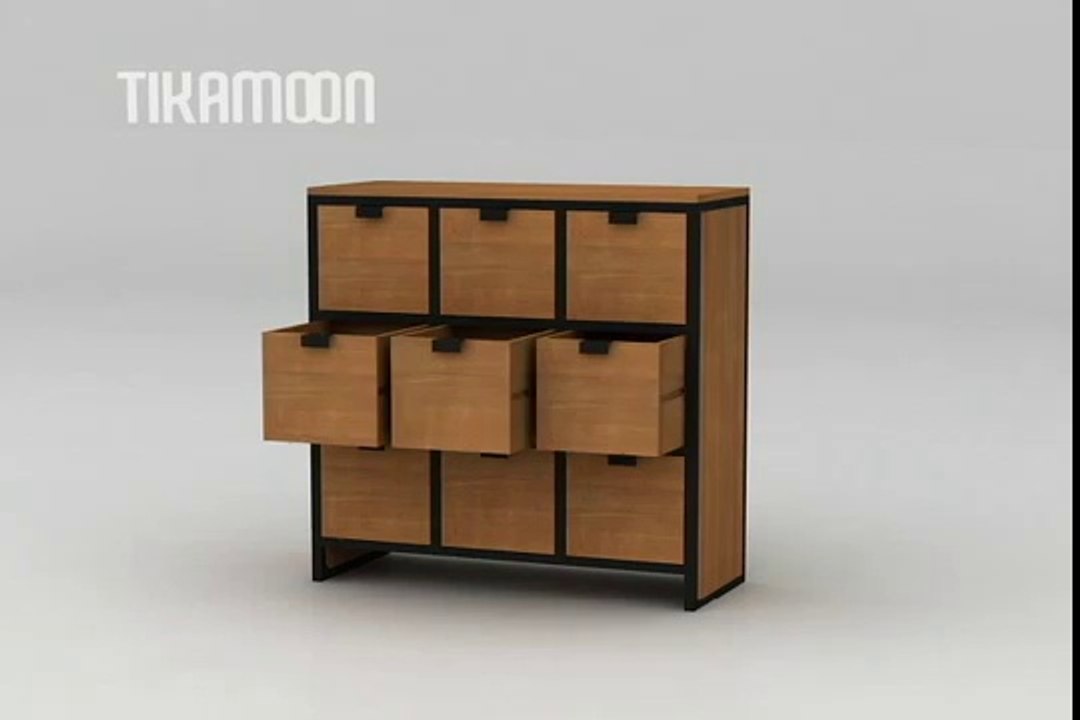 Commode Industrielle en Teck 9 Tiroirs Tikamoon