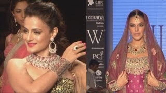 Neha Dhupia And Ameesha Patel On Ramp At India International Jewellery Week IIJW 2014