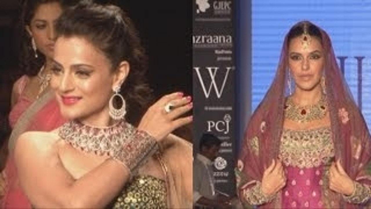 Neha Dhupia And Ameesha Patel On Ramp At India International Jewellery Week IIJW 2014