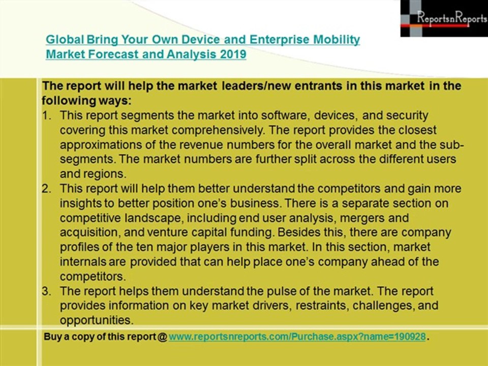 Global Bring Your Own Device and Enterprise Mobility Market Forecast and Analysis 2019