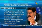 Felicita presidente Maduro a Colombia por 204 años de su independencia