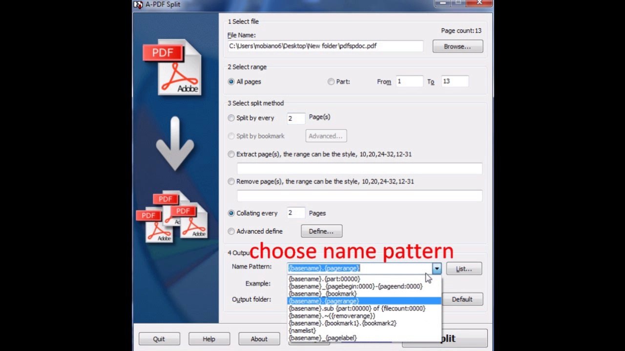 pdf page split-divide multiple page pdf into several pdf files