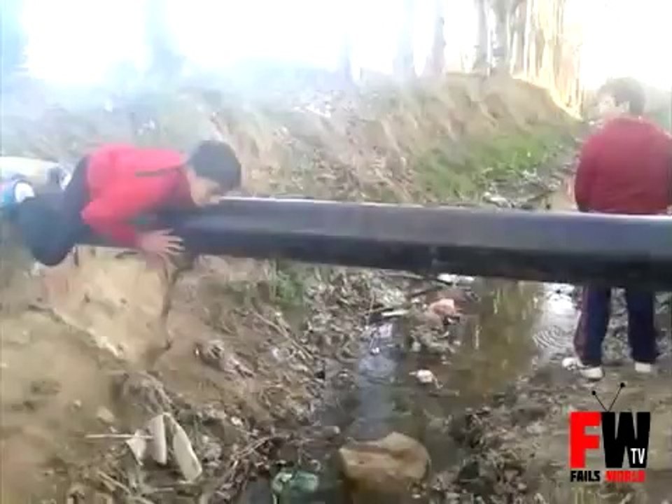 Kid fail crossing Pipe