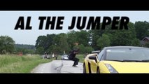 Guy jumps over speeding Lamborghini (130kmh)   Slow motion
