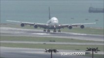 Airbus A380 Singapore Airlines Landing in Hong Kong International Airport. Great View of the Whole Airport
