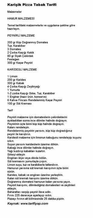 Karişik Pizza Tabak Tarifi