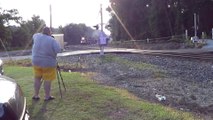 NS 347 mixed Freight SB meets BNSF power leading NS 735 coal train NB in Mableton Ga.