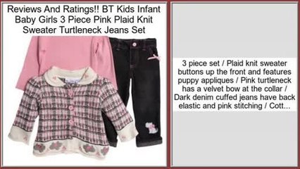 Save Price BT Kids Infant Baby Girls 3 Piece Pink Plaid Knit Sweater Turtleneck Jeans Set