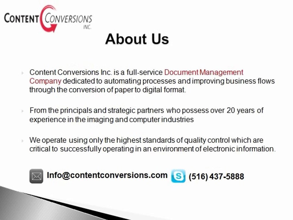 Document Managment Solutions- Data Entry| Document Scanning| Online Storage - Content Conversions Inc