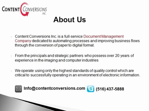 Document Managment Solutions- Data Entry| Document Scanning| Online Storage - Content Conversions Inc