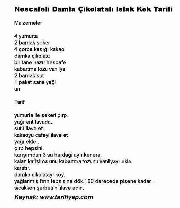 Nescafeli Damla Çikolatalı Islak Kek Tarifi