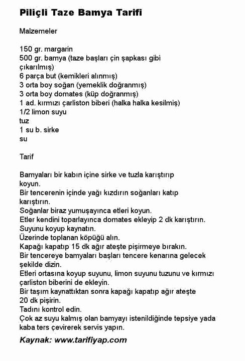 Piliçli Taze Bamya Tarifi