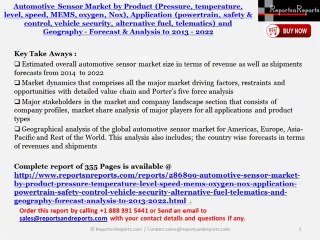 2022 Global Automotive Sensor Market by Product Types, Application & Geography