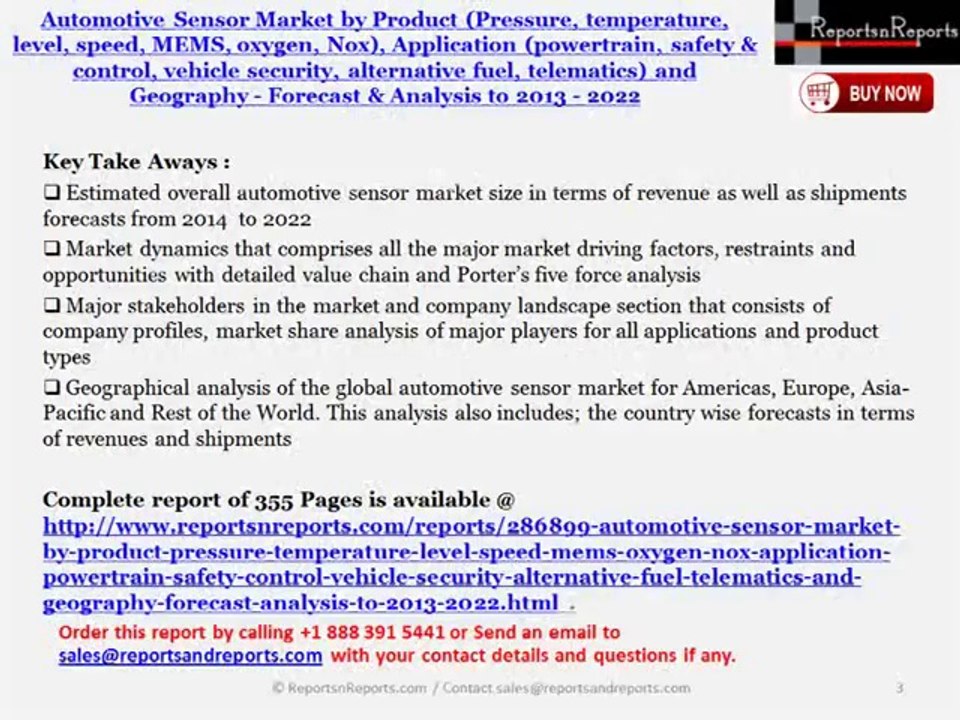2022 Global Automotive Sensor Market by Product Types, Application & Geography