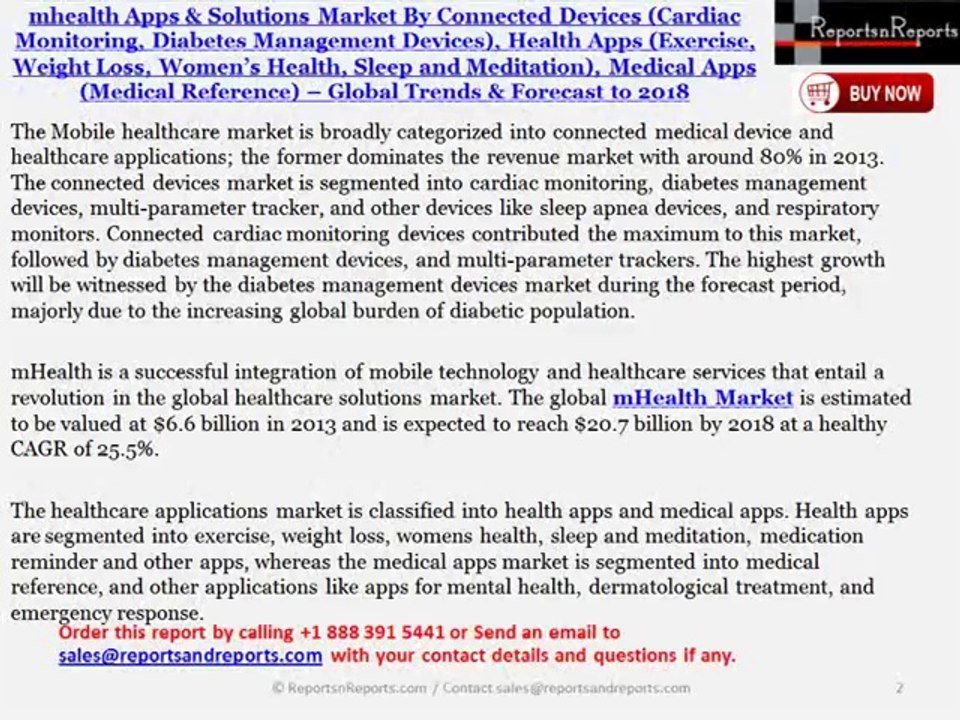 2018 Global mhealth Apps & Solutions Market by Connected Devices, Health Apps & Medical Apps