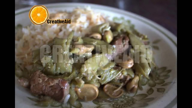 طريقة لذيذة لعمل الفول الاخضر مع قطع اللحم