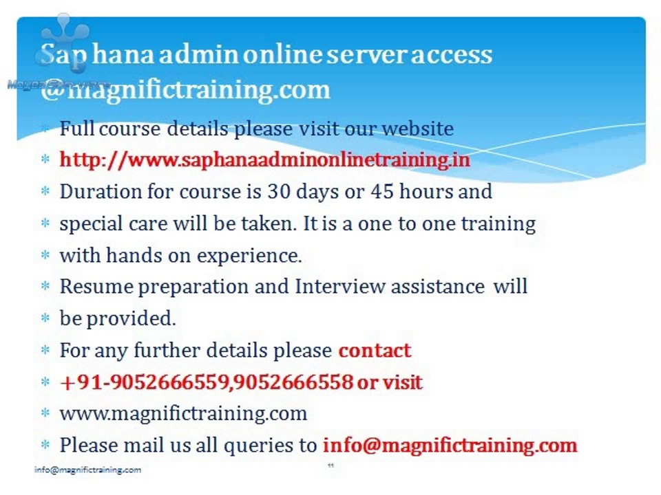 Sap hana admin online training@magnifictraining.com