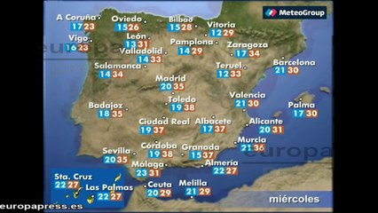Previsión del tiempo para este miércoles 23 de julio