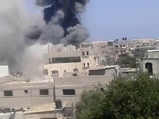 Moment of bombing on the house of Moses Barhoum Yibna Refugee Camp, West Rafah