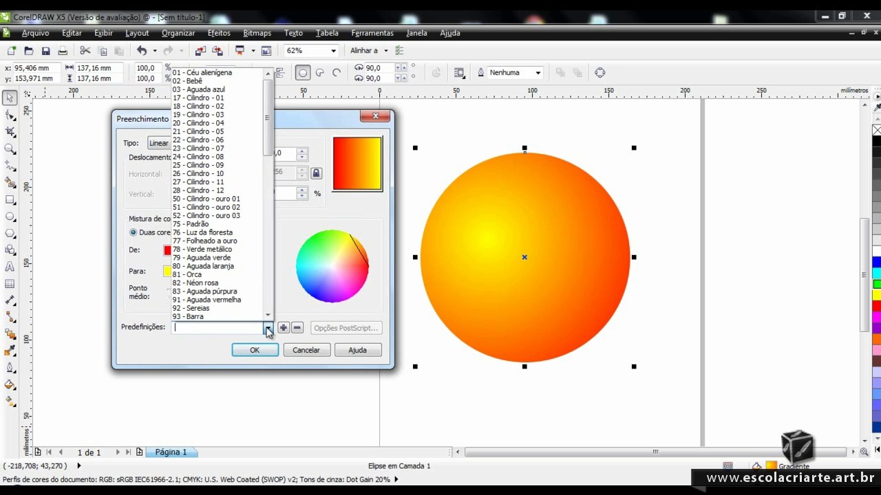 Curso de Corel Draw X5 Aula 31 Preenchimento Gradiente