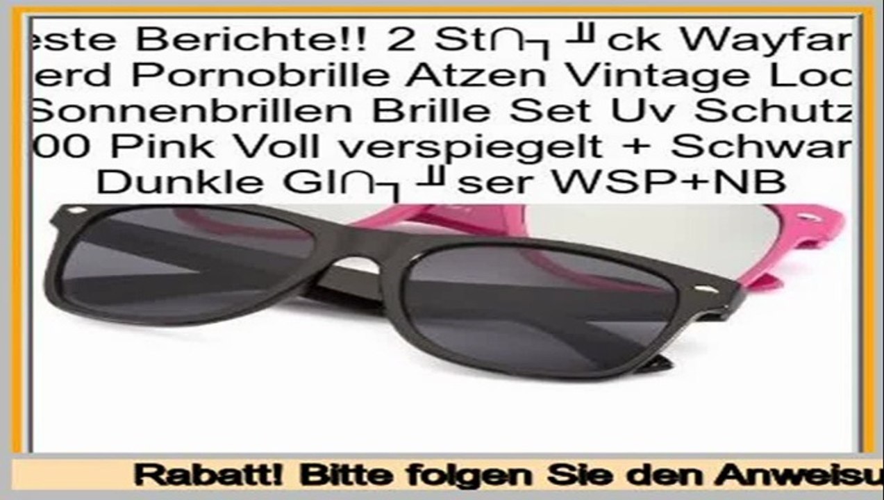 Angebote 2 St�ck Wayfarer Nerd Pornobrille Atzen Vintage Look Sonnenbrillen Brille Set Uv Schutz 400 Pink Voll verspiegelt + Schwarz Dunkle Gl�ser WSP+NB