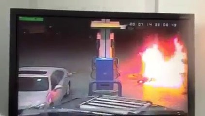 So crazy gas station fire caused by motorcycle driver!