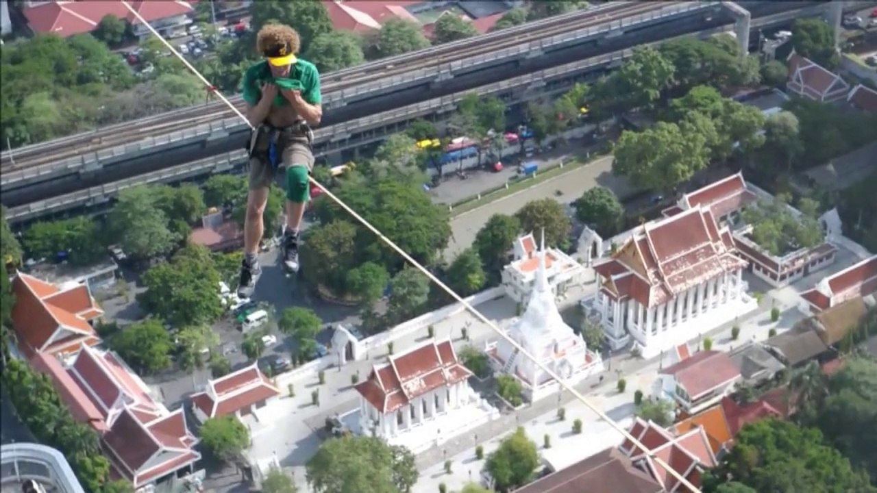 Slackline-Weltrekord in Bangkok