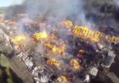 Drone Footage of Raging Fire at a Plywood Mill