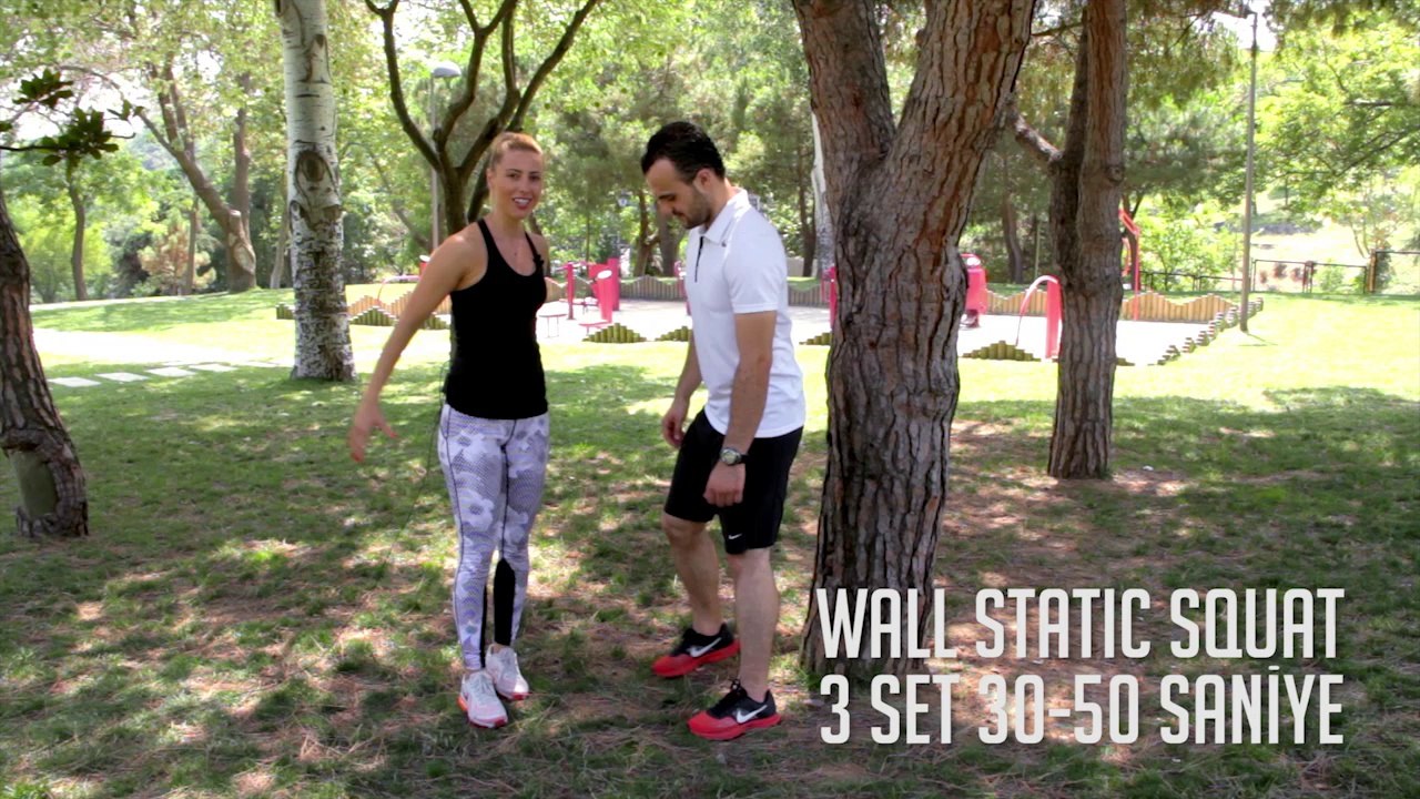 Ön ve Arka Bacak Kaslarını Çalıştırmak için "Wall Static Squat" - Her Yerde Spor