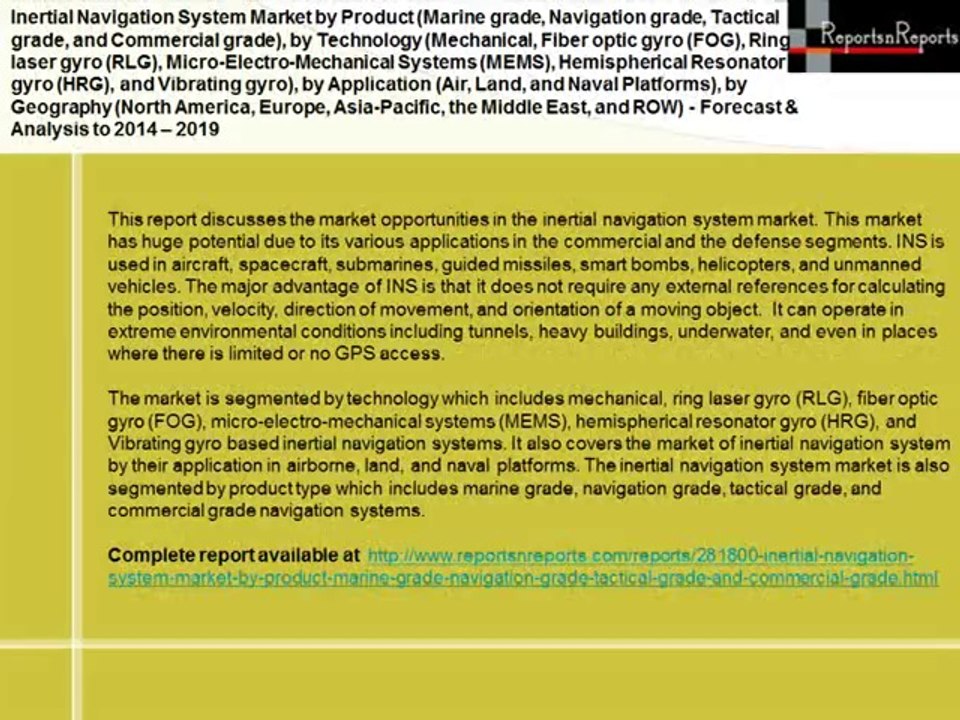 2019 Inertial Navigation System Industry Forecast and Analysis